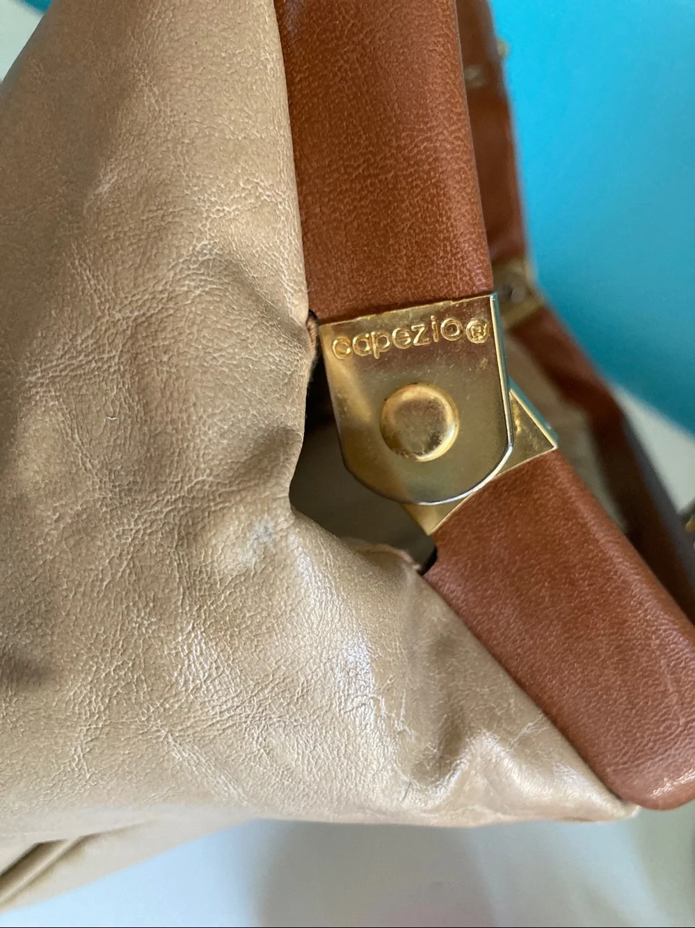 Vintage 80s Capezio Doctor Bag Handbag Beige Brown Frame Satchel Purse 14 x 7.5